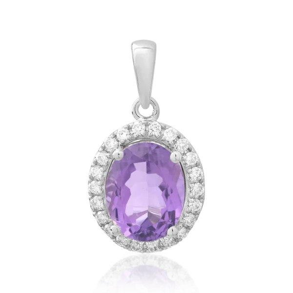 Pandantiv din aur alb cu ametist oval de 1.95ct si diamante de 0.17ct