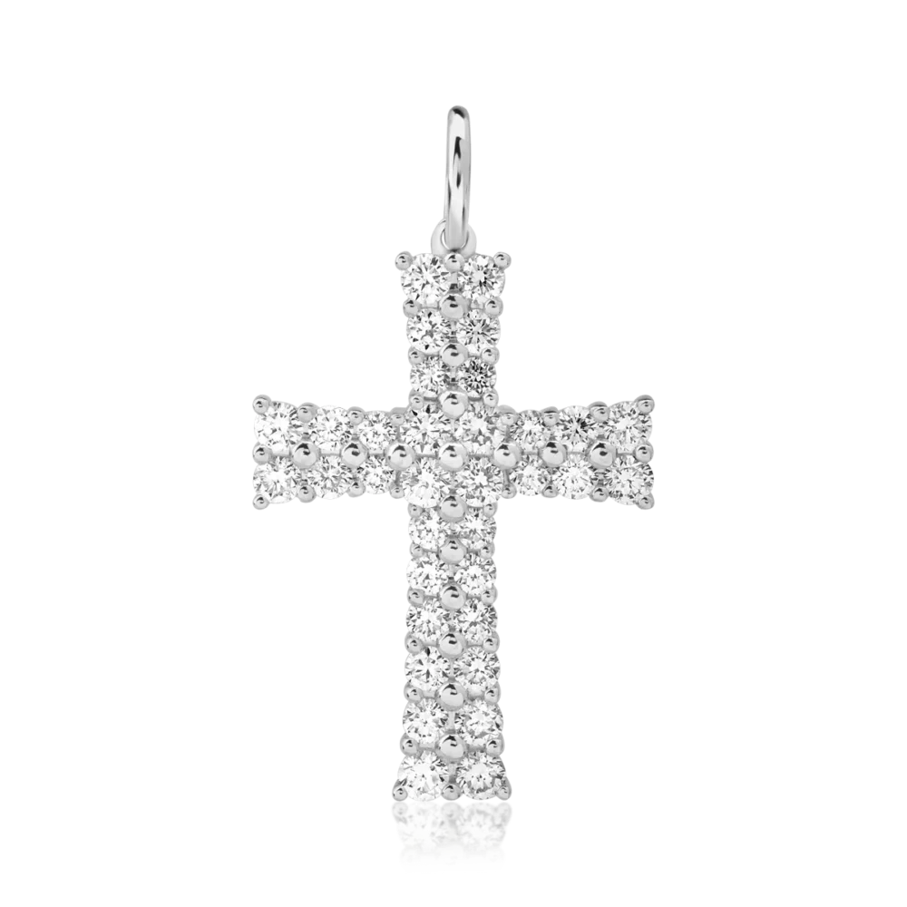 Pandantiv cruce din aur alb cu diamante de 1.19ct