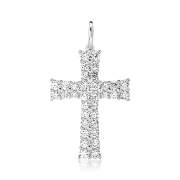 Pandantiv cruce din aur alb cu diamante de 1.19ct