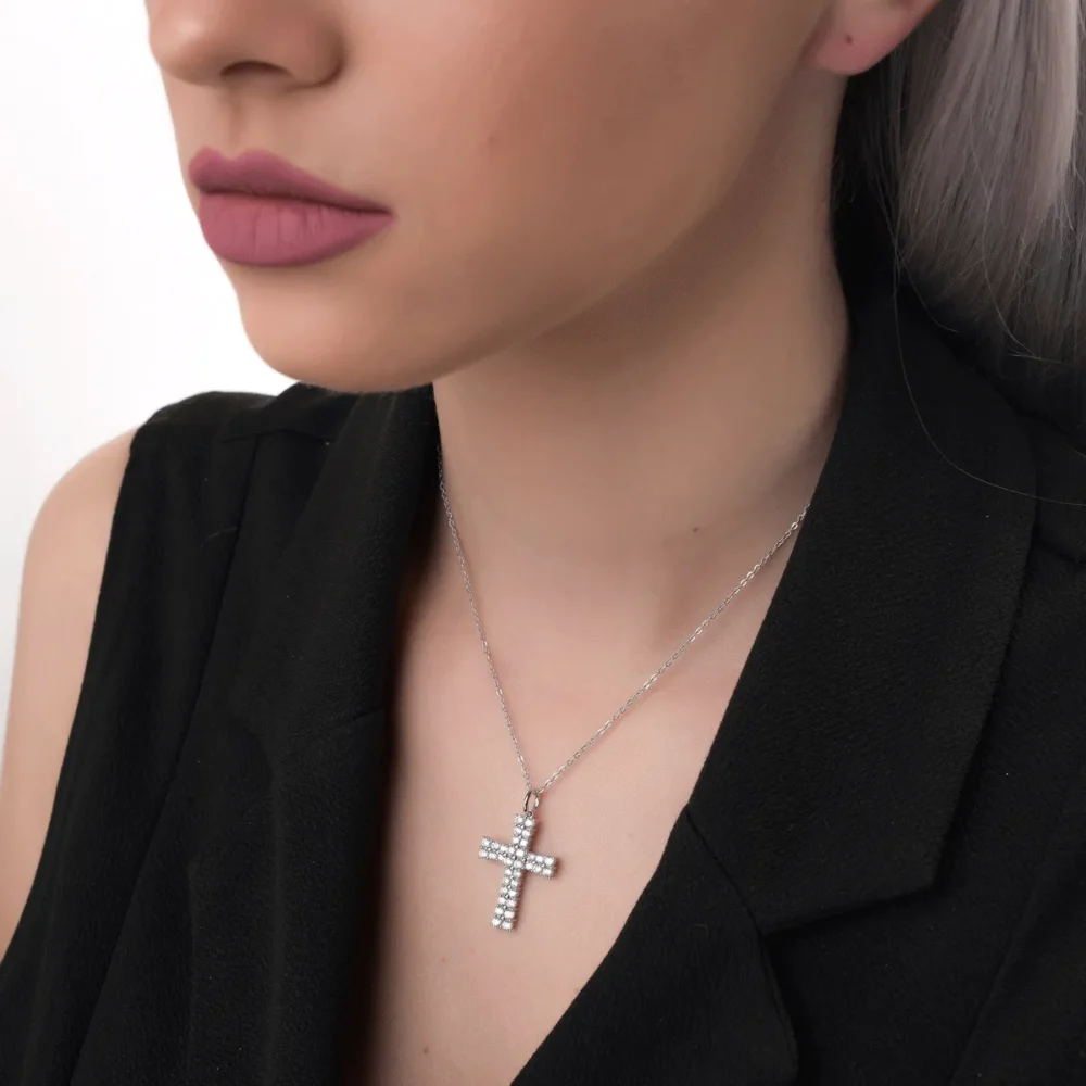 Pandantiv cruce din aur alb cu diamante de 1.19ct - imagine 4