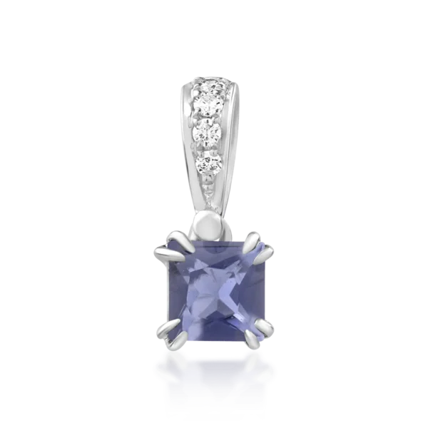 Pandantiv din aur alb cu iolit princess de 0.27ct si diamante de 0.04ct