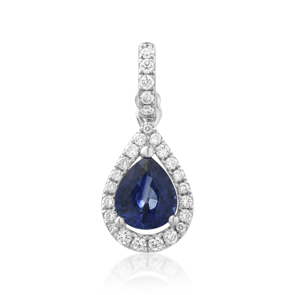 Pandantiv din aur alb cu safir oval de 1.08ct si diamante de 0.21ct