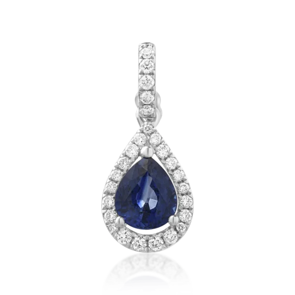 Pandantiv din aur alb cu safir oval de 1.08ct si diamante de 0.21ct