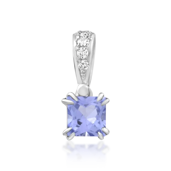 Pandantiv din aur alb cu tanzanit princess de 0.39ct si diamante de 0.04ct