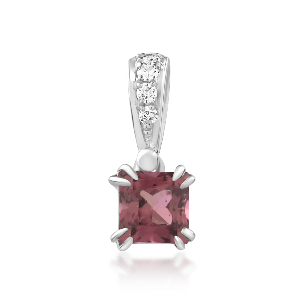 Pandantiv din aur alb cu turmalina multicolora princess de 0.39ct si diamante de 0.04ct