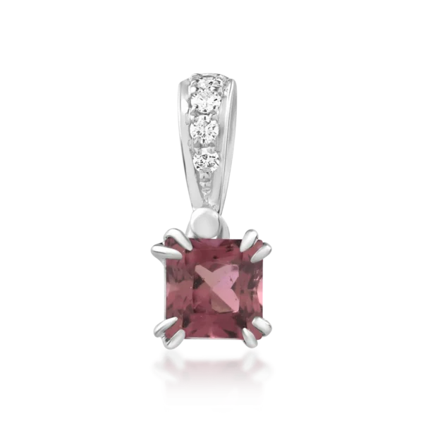 Pandantiv din aur alb cu turmalina multicolora princess de 0.39ct si diamante de 0.04ct