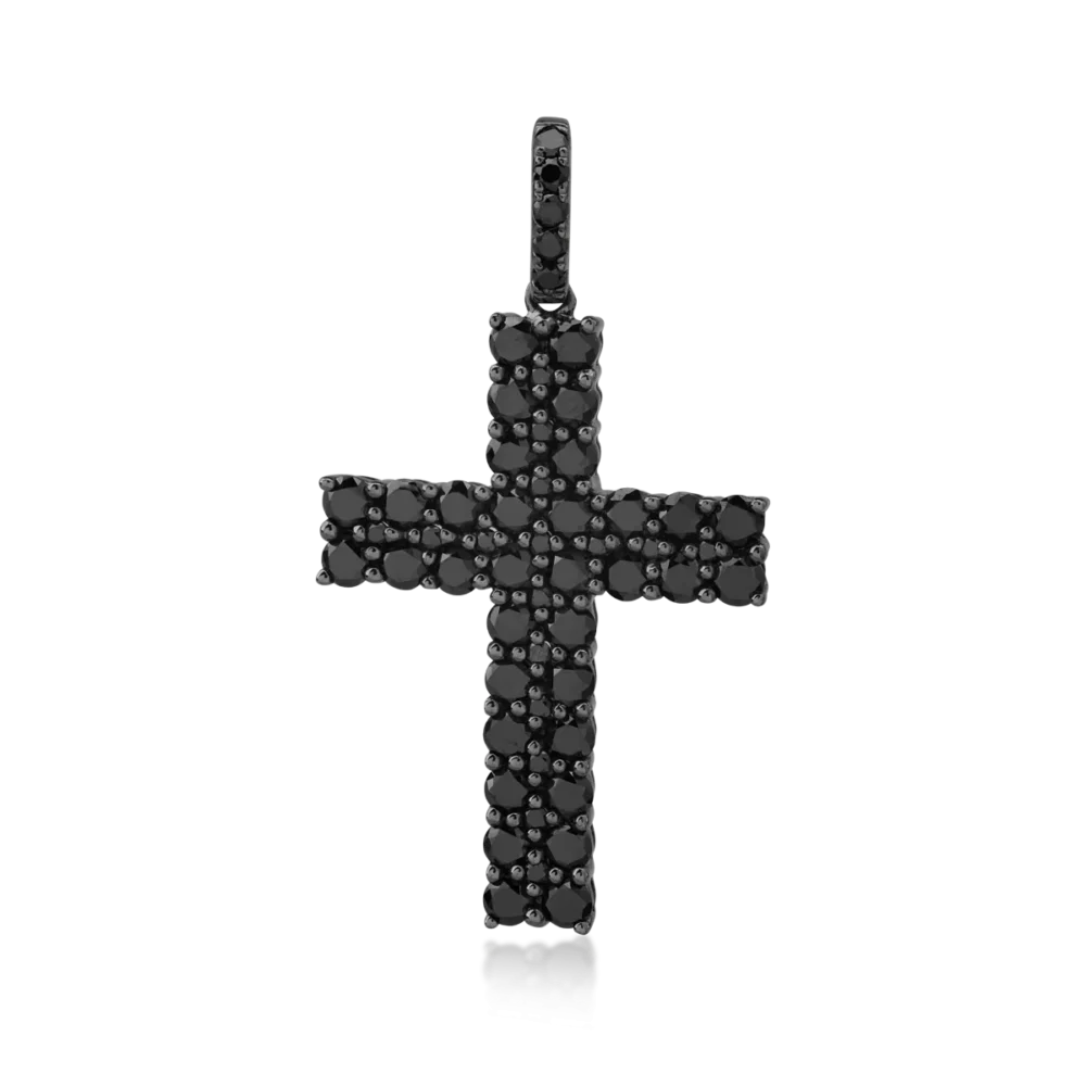 Pandantiv cruce din aur negru cu diamante negre de 1.93ct