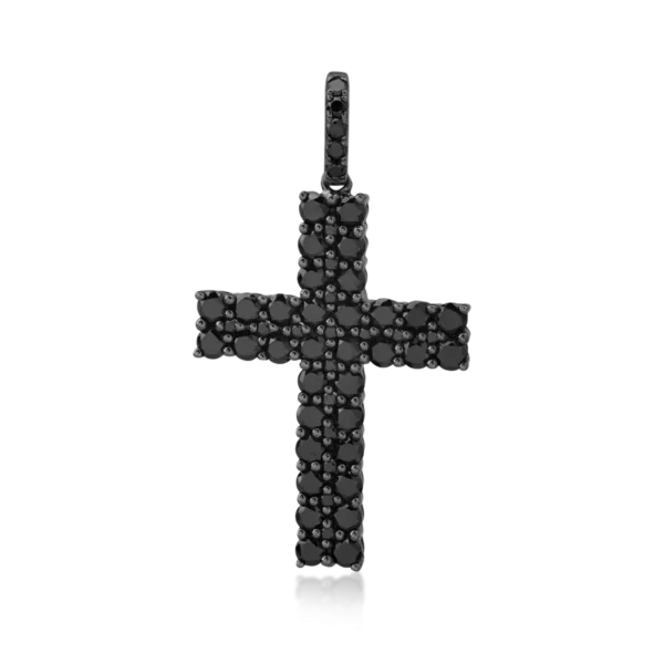 Pandantiv cruce din aur negru cu diamante negre de 1.93ct