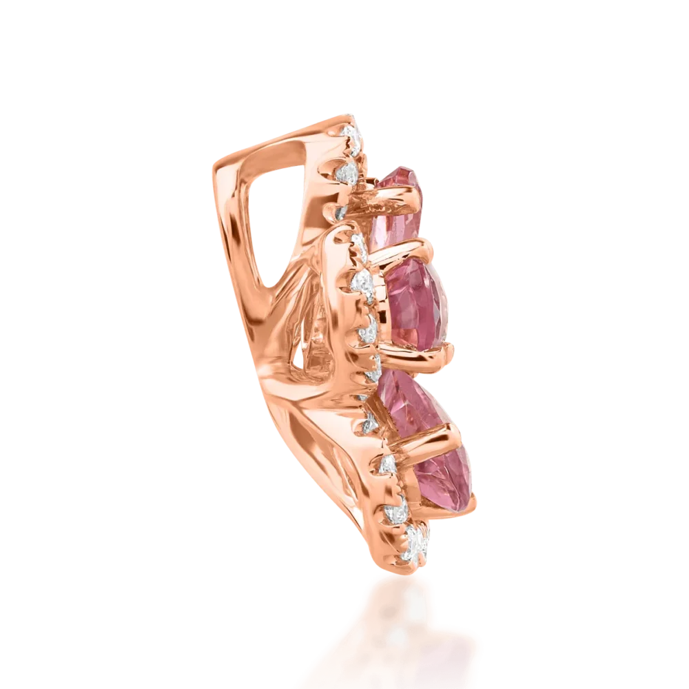 Pandantiv floare din aur roz cu turmaline roz pear de 1ct si diamante de 0.1ct - imagine 3
