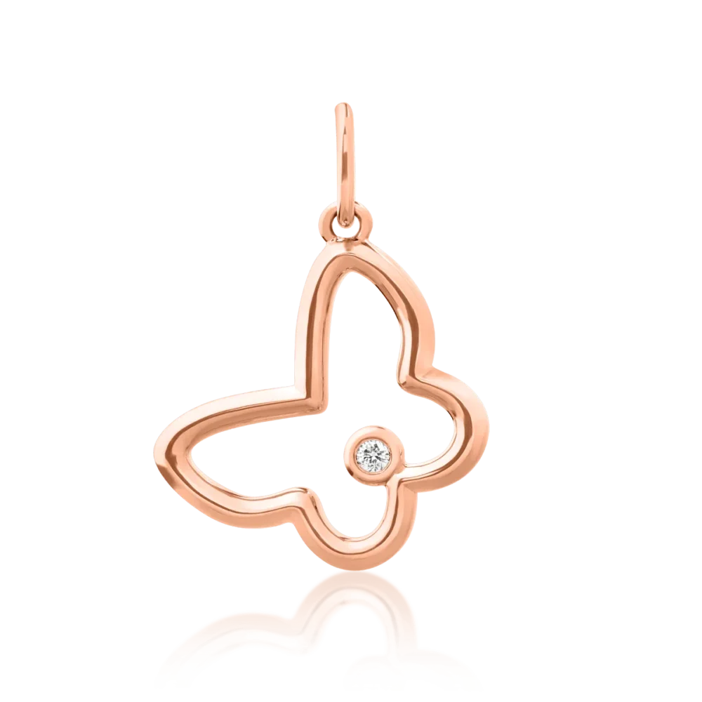 Pandantiv fluturas din aur roz cu diamant de 0.009ct