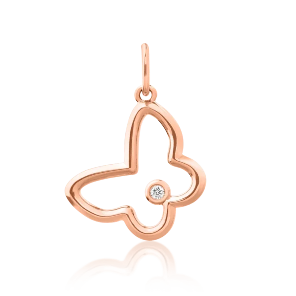 Pandantiv fluturas din aur roz cu diamant de 0.009ct