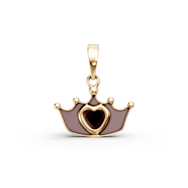 Pandantiv coroana din aur galben cu granat heart de 0.1ct pentru copii