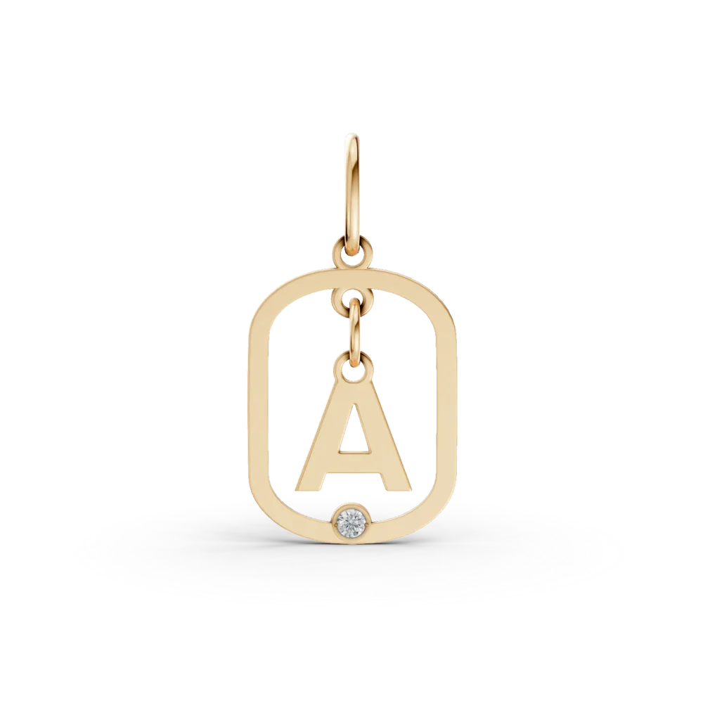 Pandantiv cu initiala A din aur galben cu diamant de 0.005