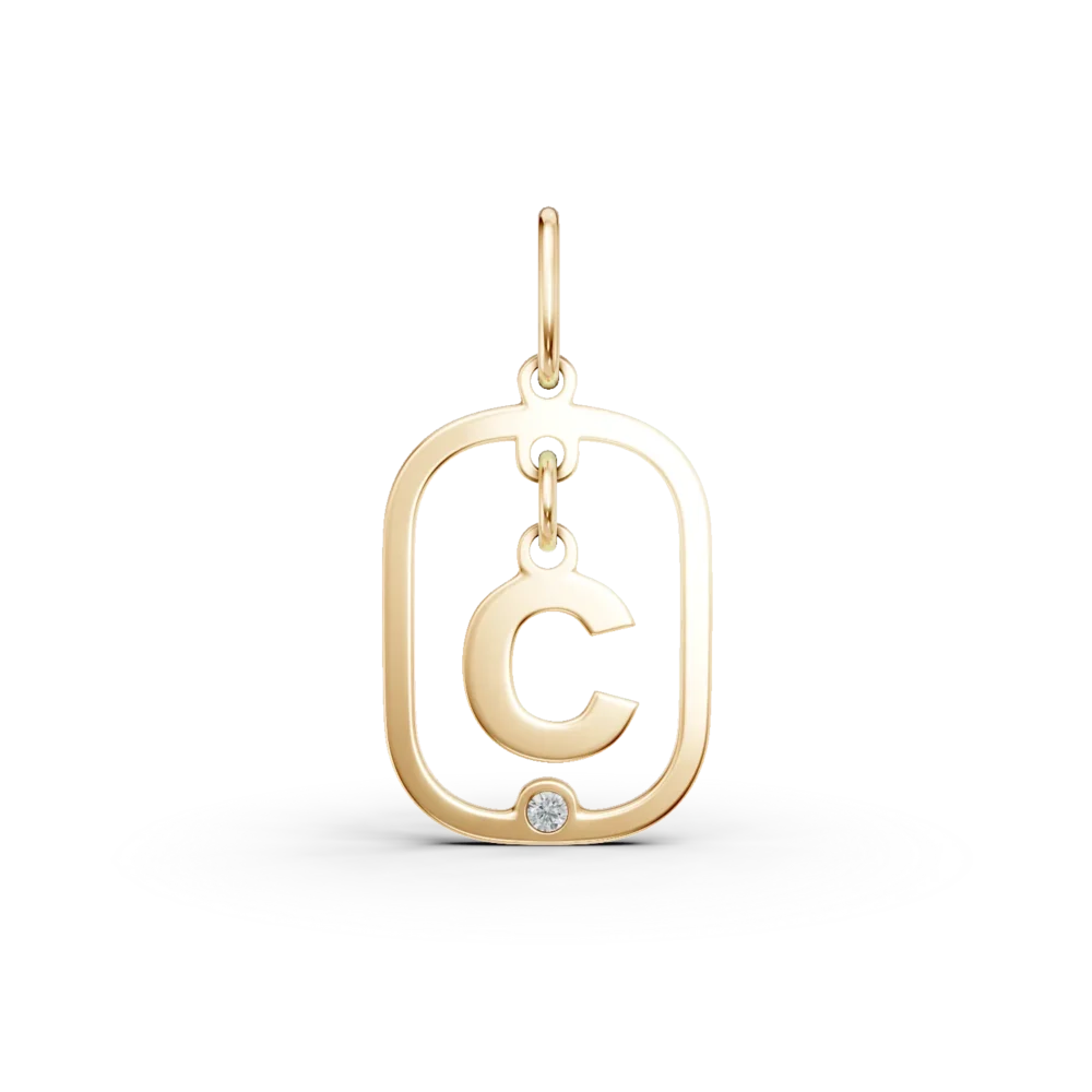Pandantiv cu initiala C din aur galben cu diamant de 0.005