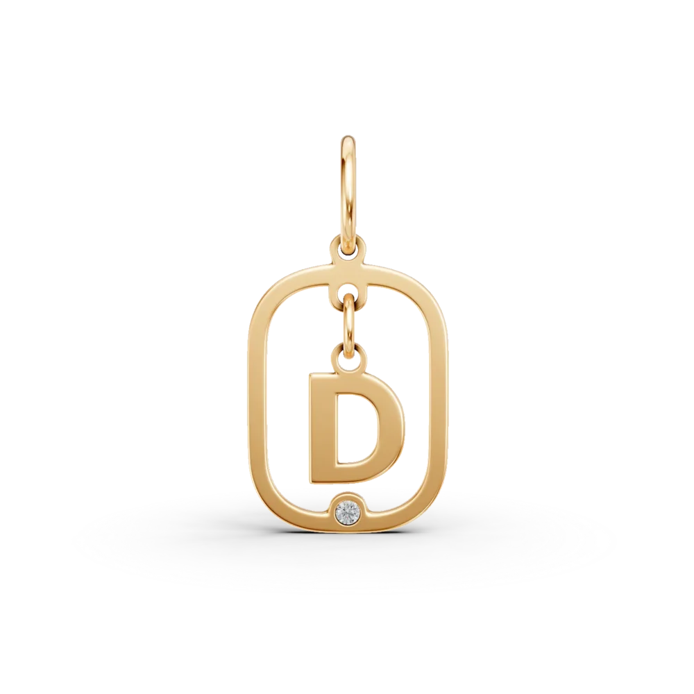 Pandantiv cu initiala D din aur galben cu diamant de 0.005