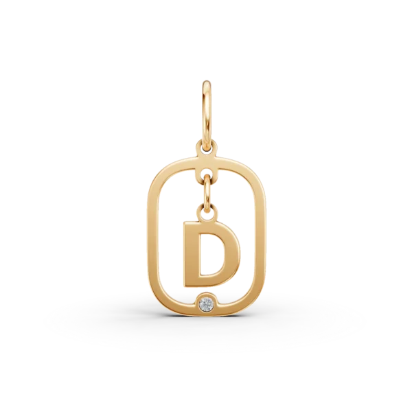 Pandantiv cu initiala D din aur galben cu diamant de 0.005