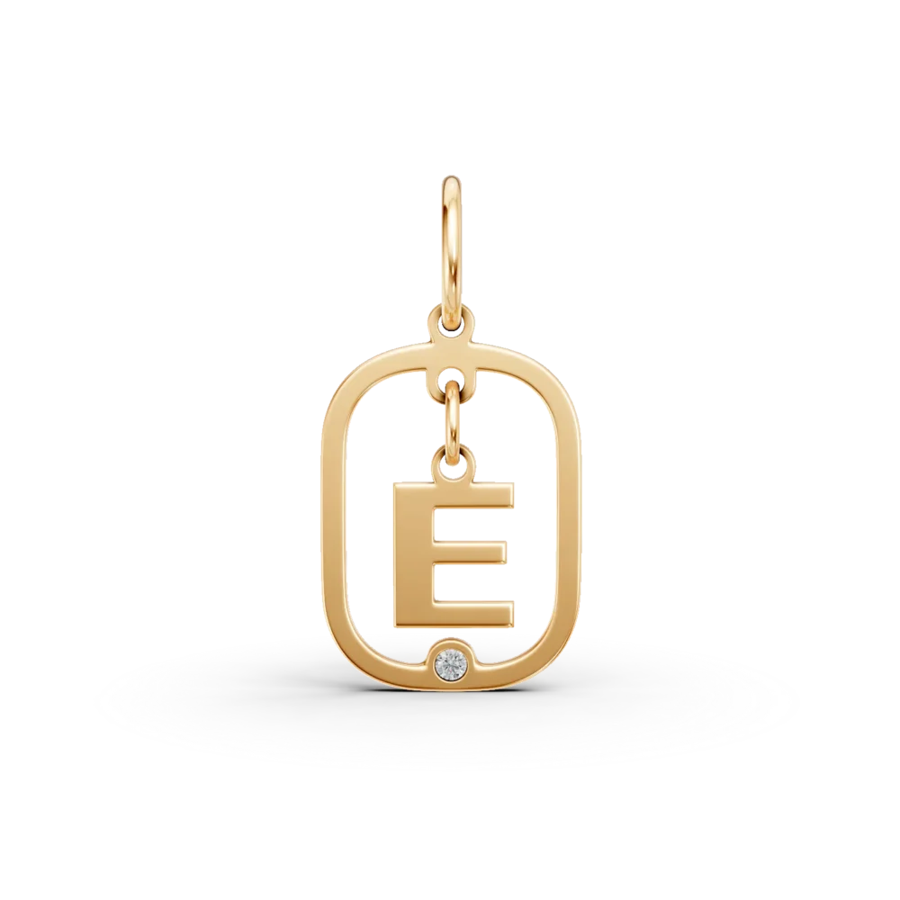 Pandantiv cu initiala E din aur galben cu diamant de 0.005