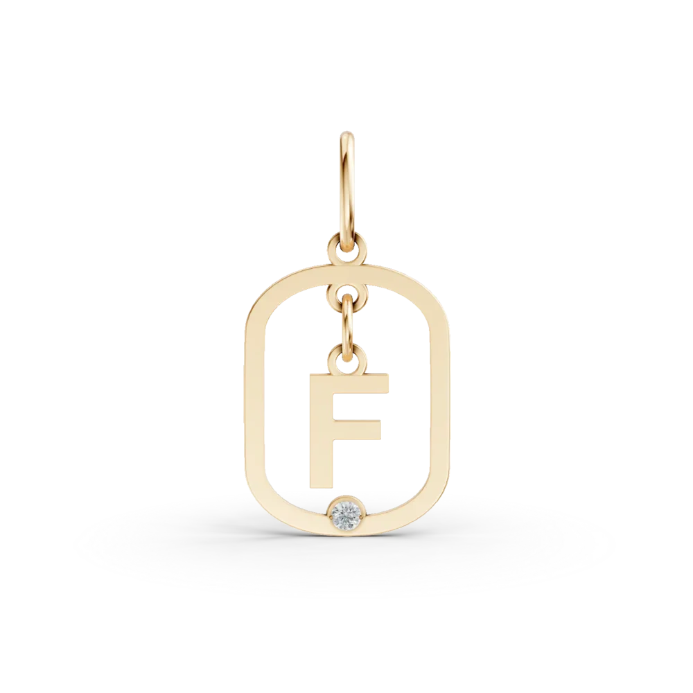Pandantiv cu initiala F din aur galben cu diamant de 0.005