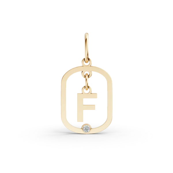 Pandantiv cu initiala F din aur galben cu diamant de 0.005
