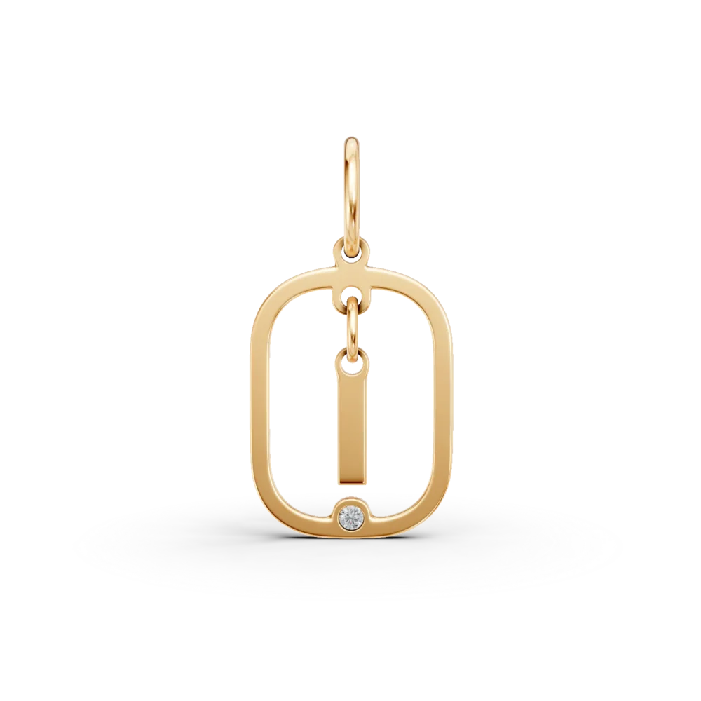 Pandantiv cu initiala I din aur galben cu diamant de 0.005