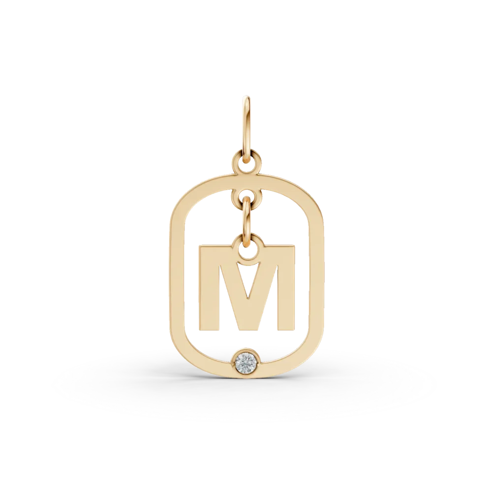 Pandantiv cu initiala M din aur galben cu diamant de 0.005
