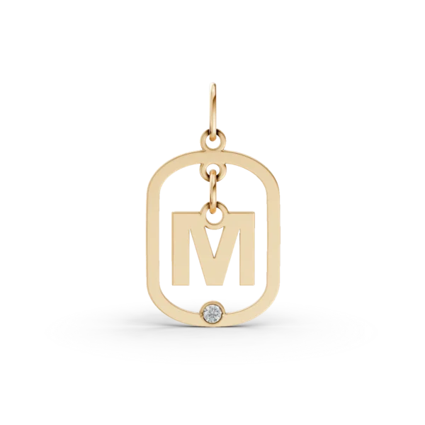 Pandantiv cu initiala M din aur galben cu diamant de 0.005