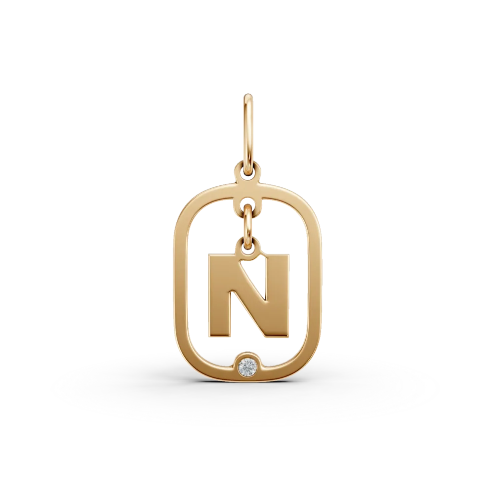 Pandantiv cu initiala N din aur galben cu diamant de 0.005