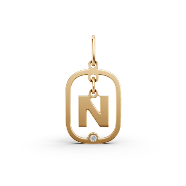 Pandantiv cu initiala N din aur galben cu diamant de 0.005