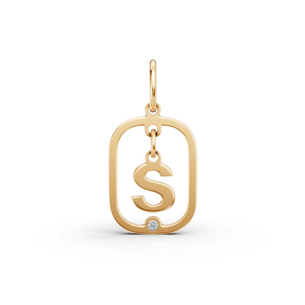 Pandantiv cu initiala S din aur galben cu diamant de 0.005