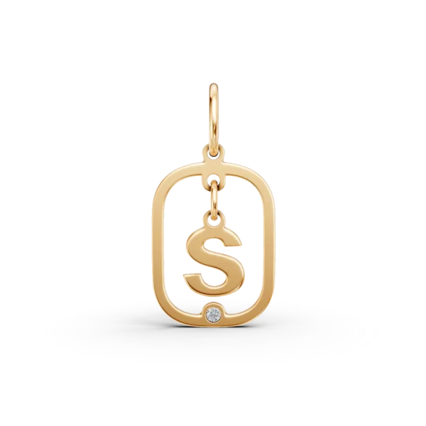 Pandantiv cu initiala S din aur galben cu diamant de 0.005