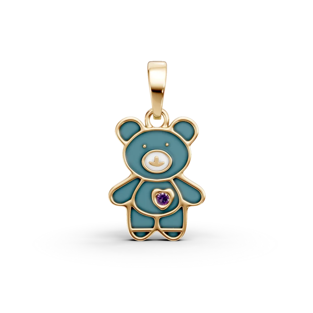 Pandantiv ursulet din aur galben cu safir roz de 0.01ct pentru copii